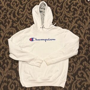 Champion Men's White Hoodie with Blue Logo